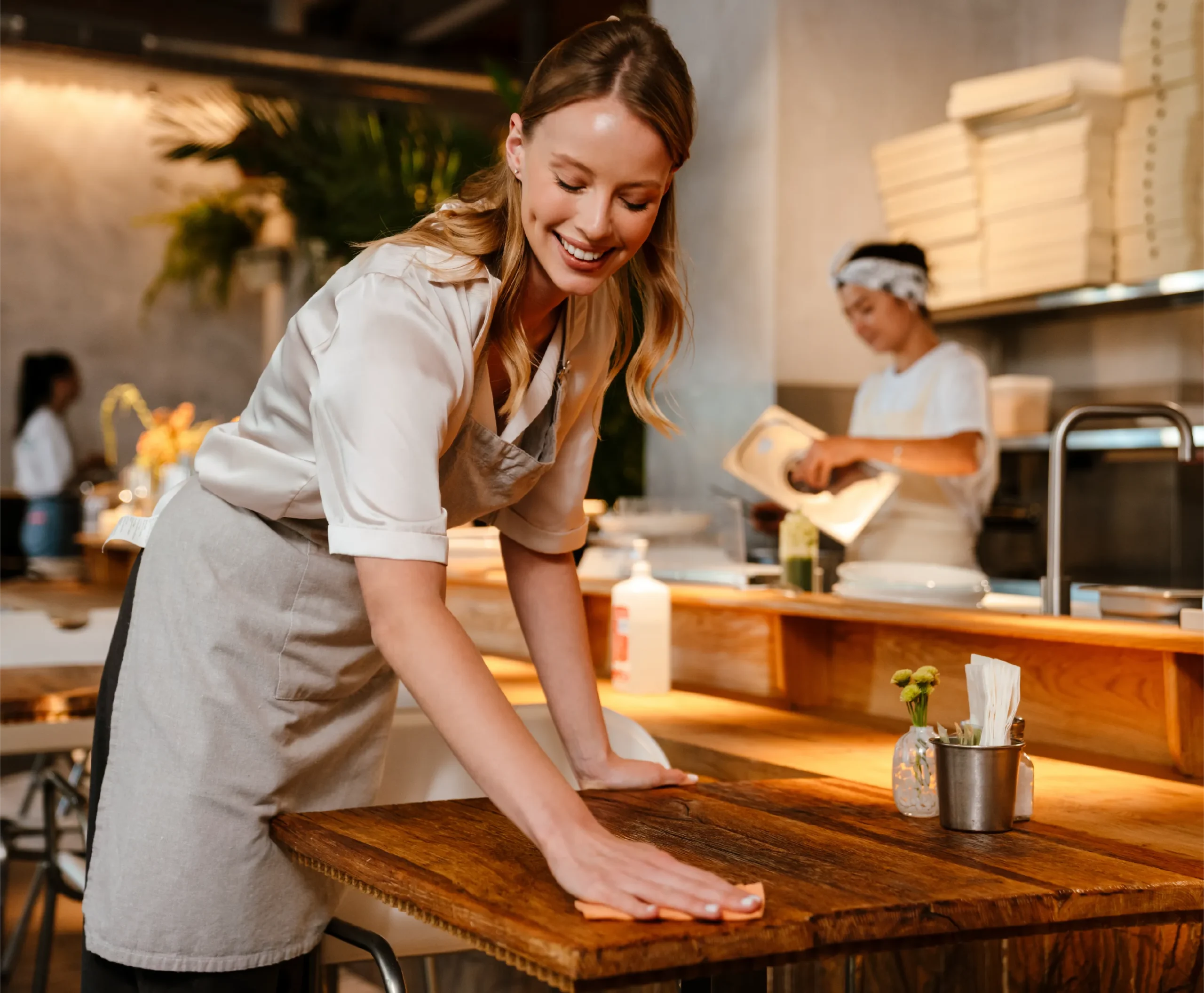 waitress wearing apron